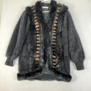 Vintage Gee Gee Fur Coat Brown Angora Blend Oversized Brown & Tan Trim